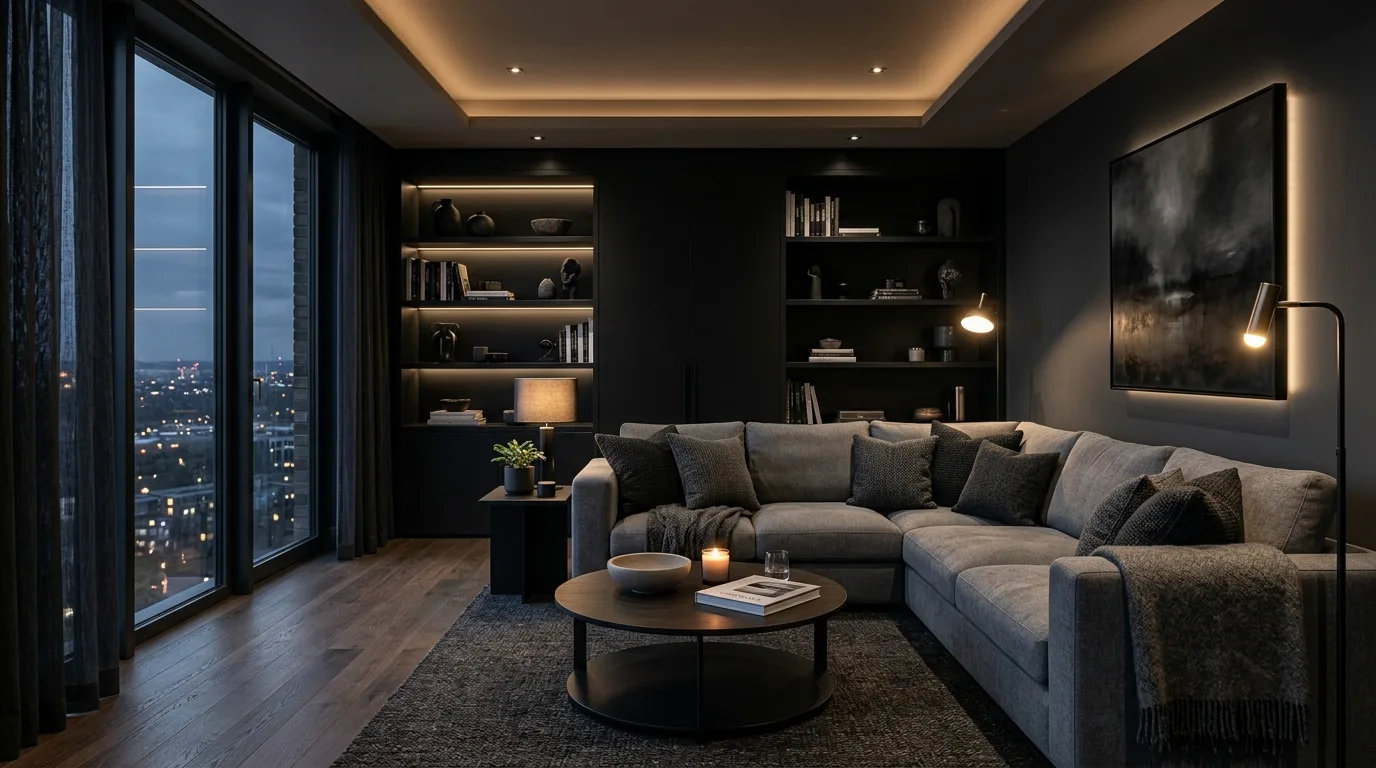 Let the fireplace become the emotional center inspiration for a moody living room.